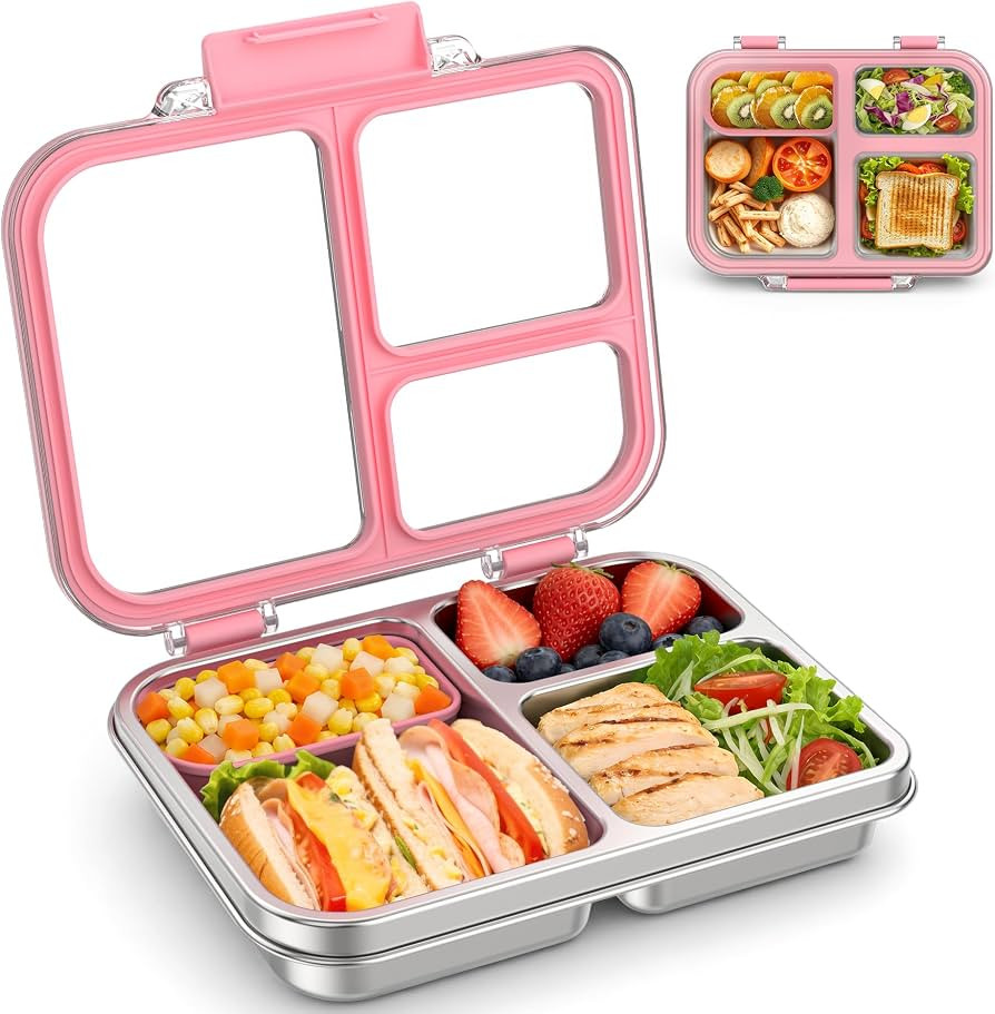 BABHAMNESS Stainless Steel Bento Lunch Box for Kids Adults, 3 Compartments Metal Bento Box with T... | Amazon (US)