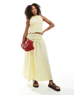 ASOS DESIGN linen blend shirred waist maxi skirt in buttermilk | ASOS (Global)