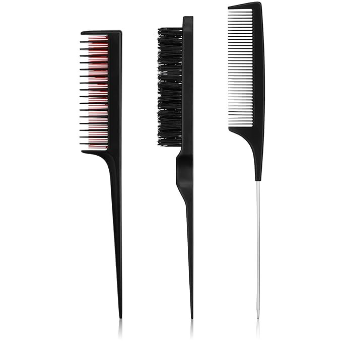 3 Pieces Hair Styling Comb Set, Includes Hair Brush Teasing Fluffy Hair Brush, Rat Tail Comb Teas... | Amazon (US)