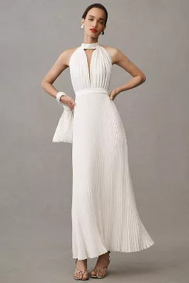 L'IDÉE Chateau Halter Front-Cutout Pleated Midi Dress | Anthropologie (US)