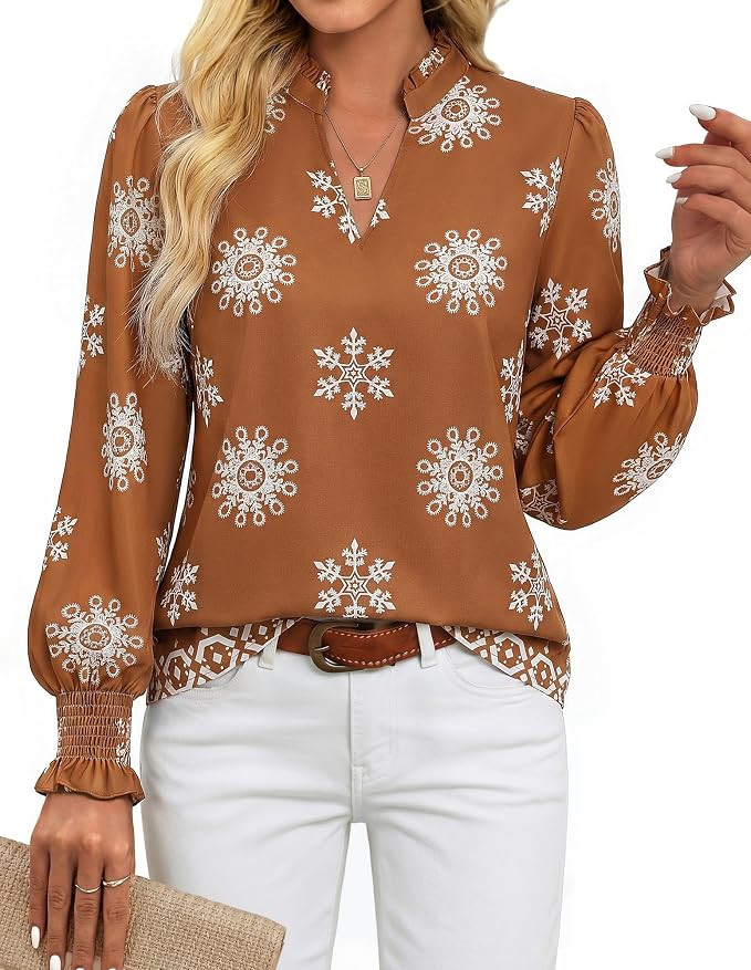 GRACE KARIN Womens Floral Long Sleeve Tops 2026 Summer V Neck Chiffon Blouses Dressy Casual Print... | Amazon (US)