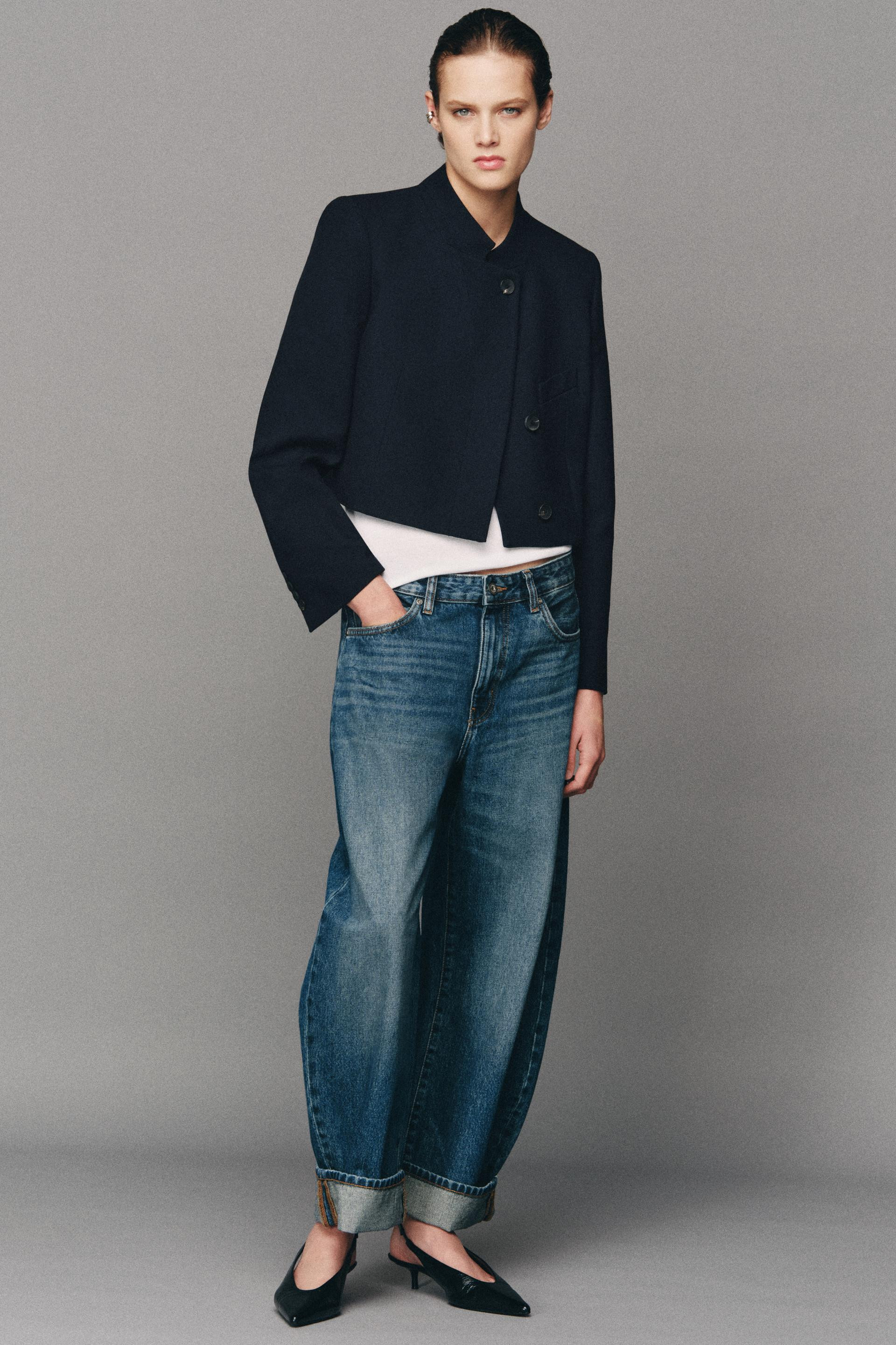 Zara - Zw Collection Mid-Rise Cuffed Balloon Jeans - Mid-Blue - 29 (Us 8) - Woman | Zara US