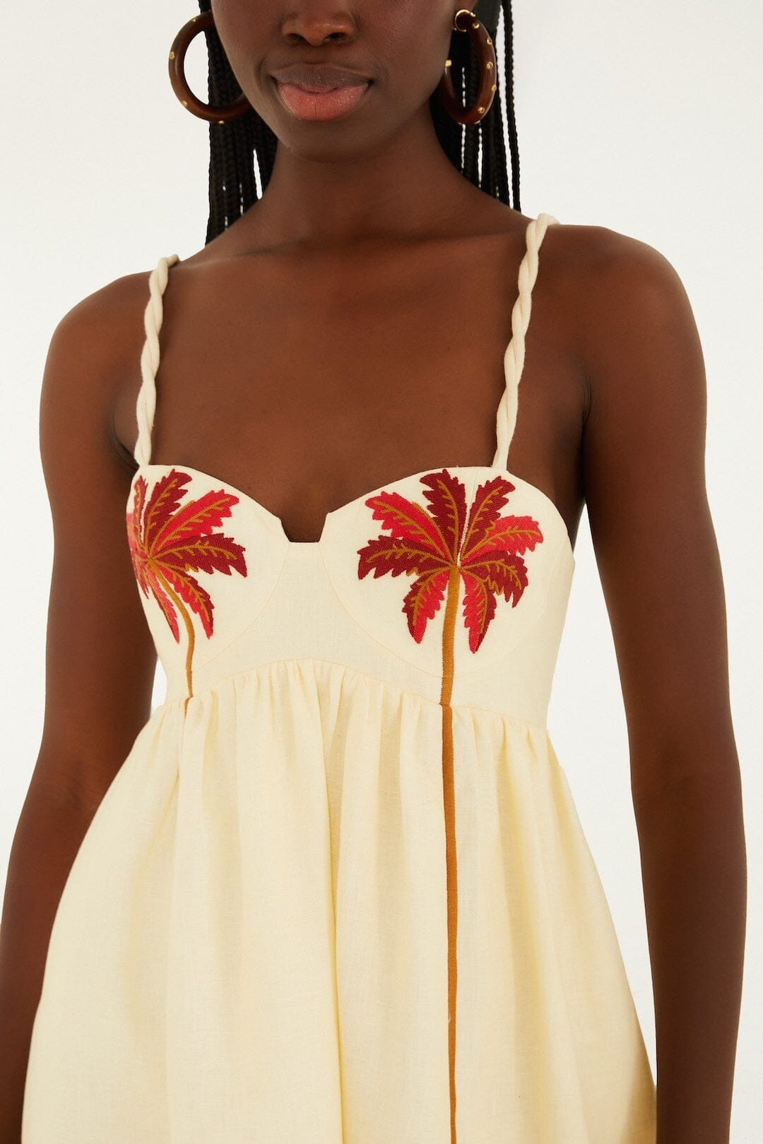 Off-White Coconut Tree Embroidered Euroflax\ufffd Premium Linen Mini Dress | FARM Rio | FarmRio (US)