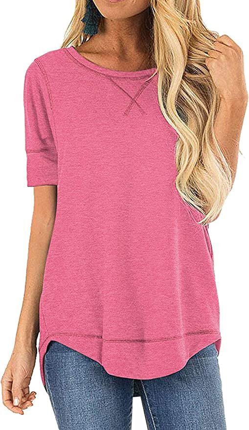 JomeDesign Summer Tops for Women Short Sleeve Side Split Casual Loose Tunic Top | Amazon (US)