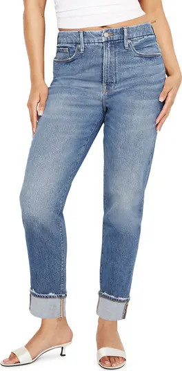 Good American High Waist Cuff Straight Leg Jeans | Nordstromrack | Nordstrom Rack