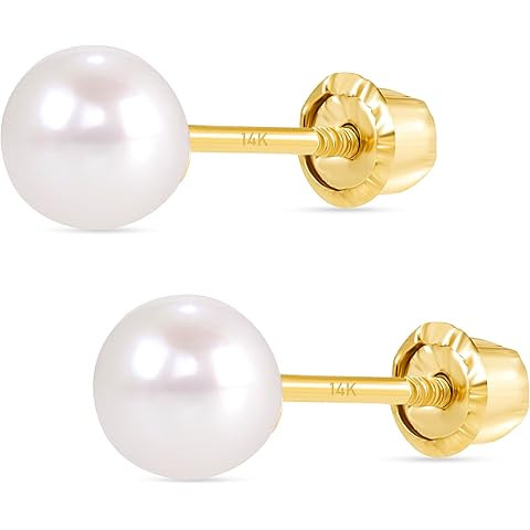 PAVOI 14K Gold Plated 925 Sterling Silver AAA+ Quality Handpicked Freshwater Cultured Stud Pearl ... | Amazon (US)