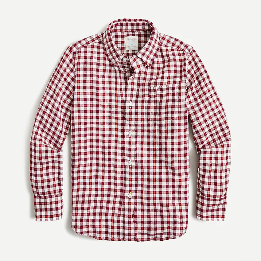 Boys' crinkle cotton  shirt in orange plaid | J. Crew US