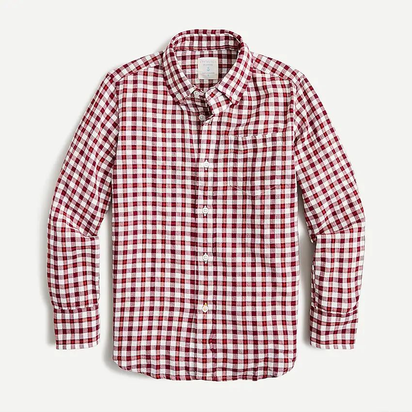 Boys' crinkle cotton  shirt in orange plaid | J.Crew US