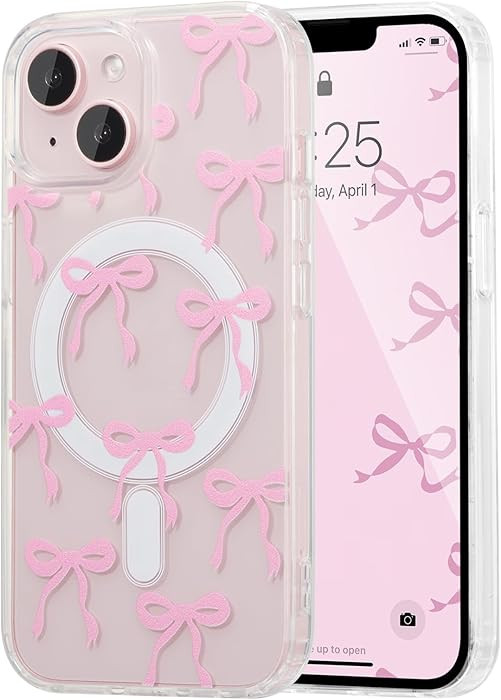 UEEBAI Magnetic for iPhone 15 Case, Bow Case Compatible with MagSafe, Wireless Slim Clear Ribbon ... | Amazon (US)
