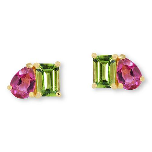House of Ellure ""Toi et Moi"" Pink Topaz and Peridot Earrings | HSN