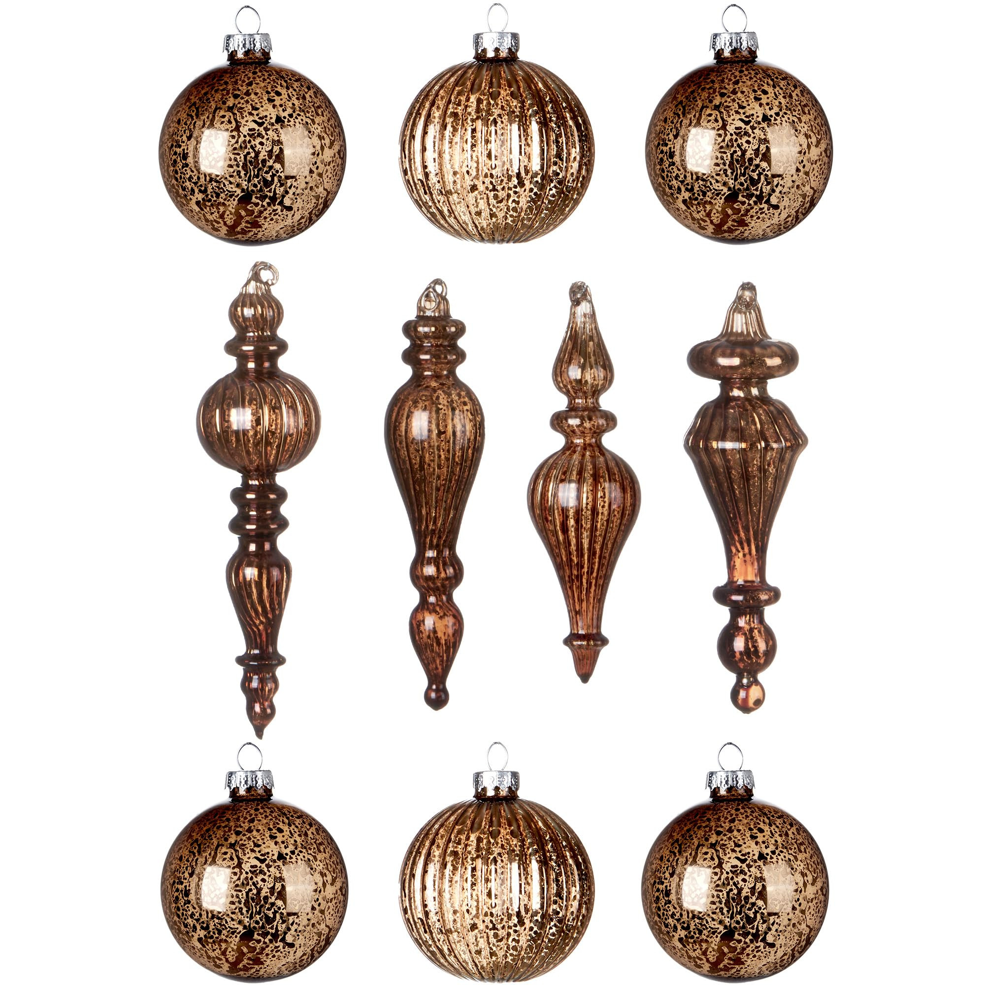 DN DECONATION Mercury Glass Christmas Ornaments, 10pcs Vintage Brown Glass Hanging Balls Finial w... | Amazon (US)
