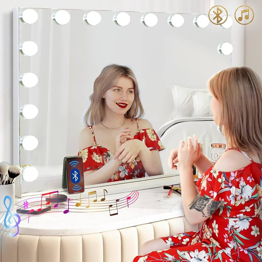 Hansong Vanity Mirror with Lights and Bluetooth Extra Large Hollywood Makeup Mirror with 18 pcs L... | Amazon (US)