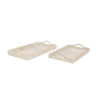 Cream Rattan Decorative Tray (Set of 2) | The Home Depot