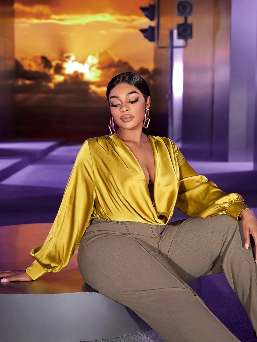 SHEIN SXY Plus Cowl Neck Satin Blouse
   
      SKU: sf2205250666353735
          (100+ Reviews) ... | SHEIN