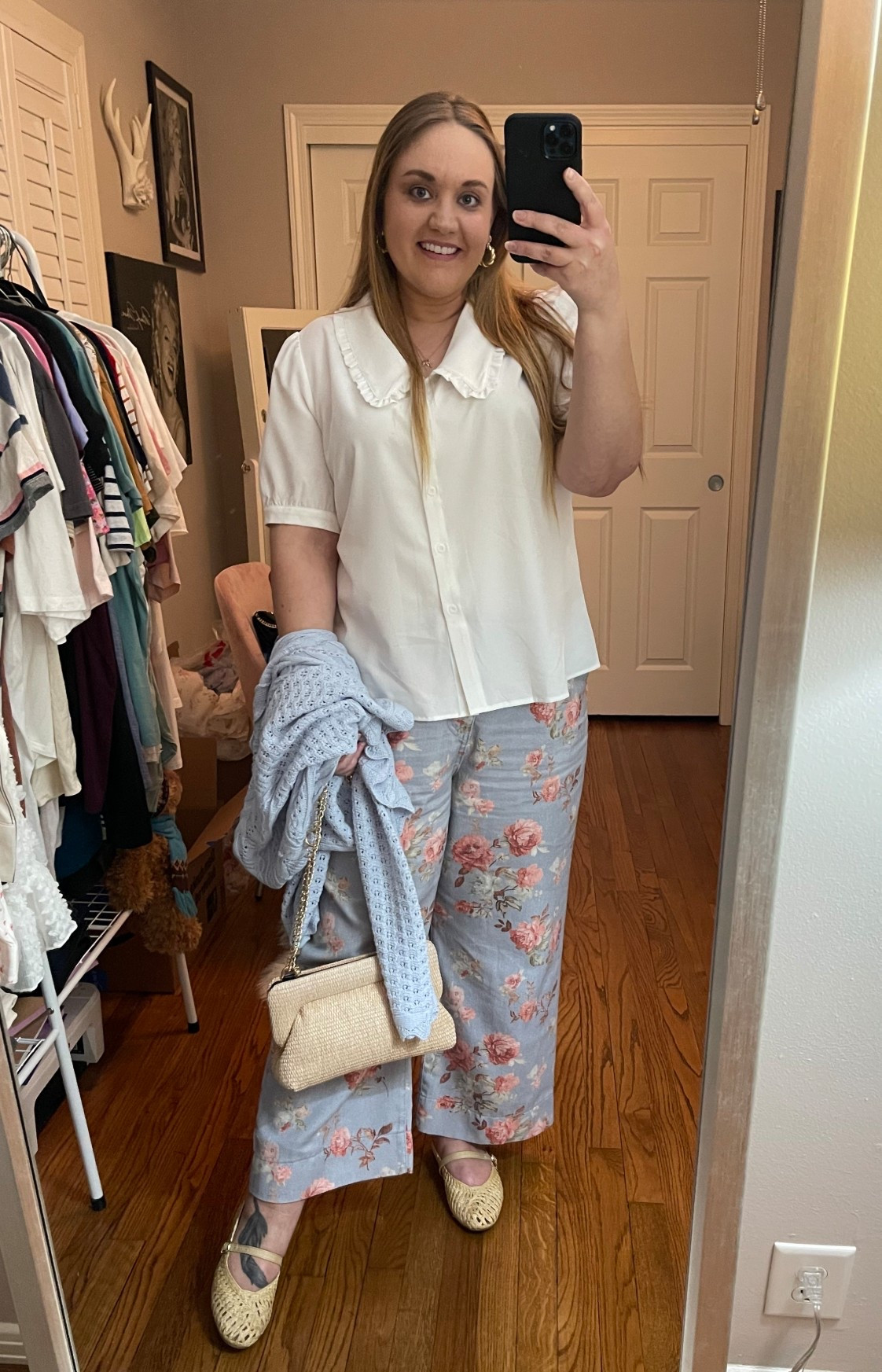 Amazon spring outfit, spring style, floral jeans, Mary Jane flats, straw flats, rattan flats, white top, straw handbag, gold hoops, gold earrings, Mary Jane flats, floral jeans, ankle jeans, high waisted jeans, Amazon outfit, Amazon style, rattan flats, raffia flats, spring flats, work flats, work shoes, spring shoes, spring flats, Peter Pan collared top, work top, spring style, spring outfit, baggy jeans, casual Friday, work to weekend, brunch outfit

#LTKootd #LTKSeasonal #LTKMidsize