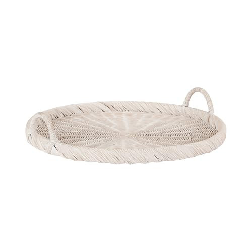 Kate and Laurel Cormont Modern Round Woven Rattan Tray with Handles; 23 Inch Diameter; Whitewash Rattan; Decorative Circle Boho Tray for Use as Versatile Ottoman Tray or Serving Platter | Amazon (US)