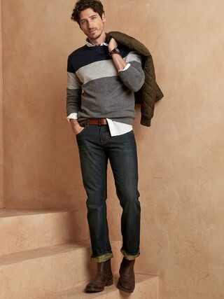 Premium Luxe Colorblock Crew-Neck Sweater | Banana Republic Factory
