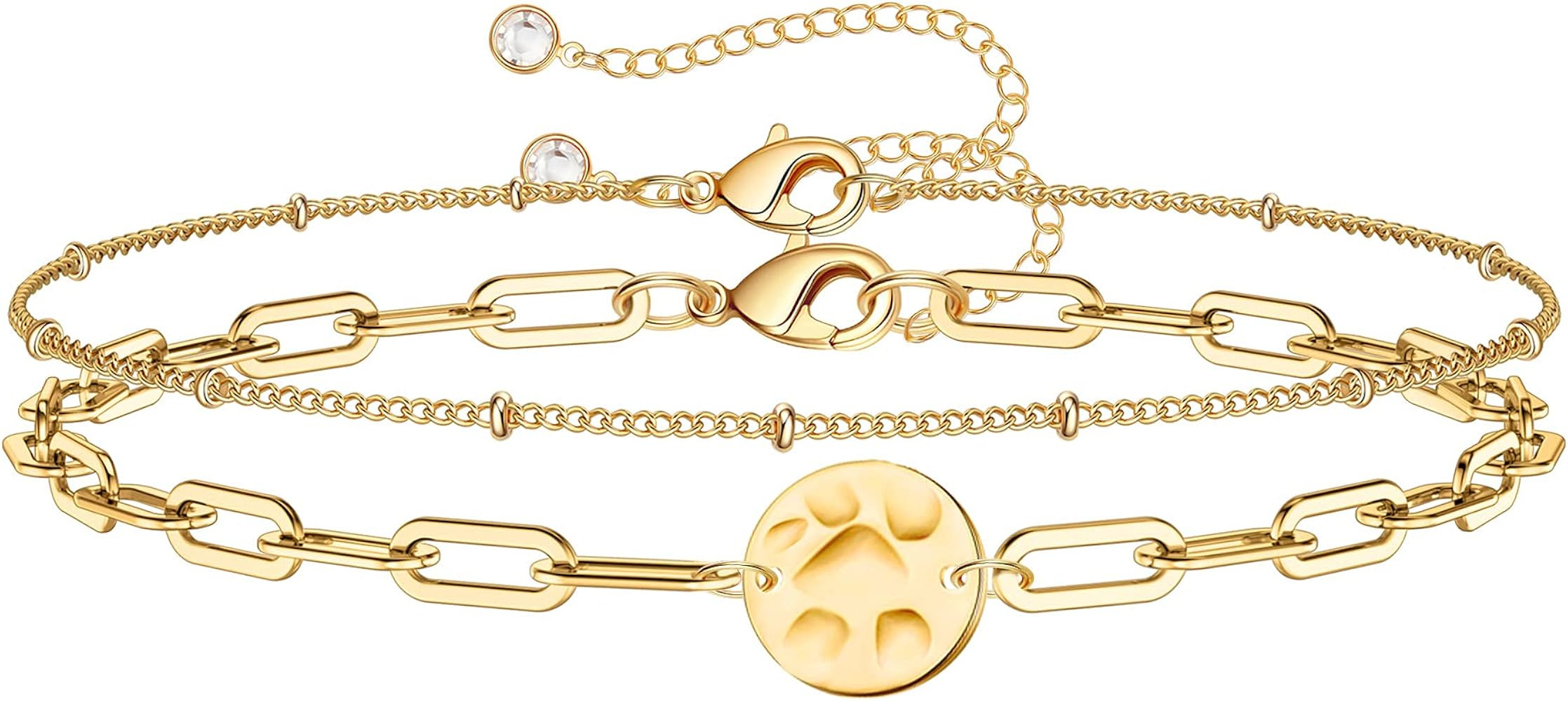 Dainty Gold Bracelets for Women, 14K Gold Plated Adjustable Layered Bracelet Cute Evil Eye Oval C... | Amazon (US)