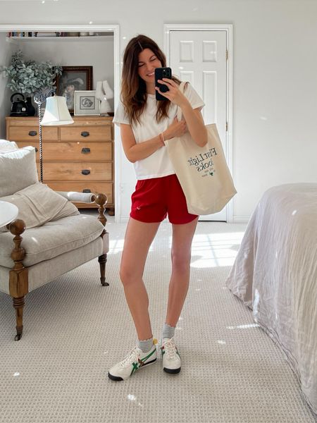 Simple summer outfit idea: red running shorts, plain white tee, and sneakers. Don’t forget the socks! 

#LTKFindsUnder50 #LTKStyleTip #LTKFindsUnder100