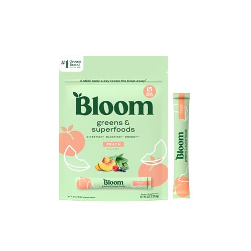 Bloom Nutrition Greens and Superfoods Powder Packets for Digestive Health, Greens Powder, Digestive Enzymes, Probiotics, Spirulina, Chlorella for Bloating & Gut Support, 15 Stick, Peach | Amazon (US)