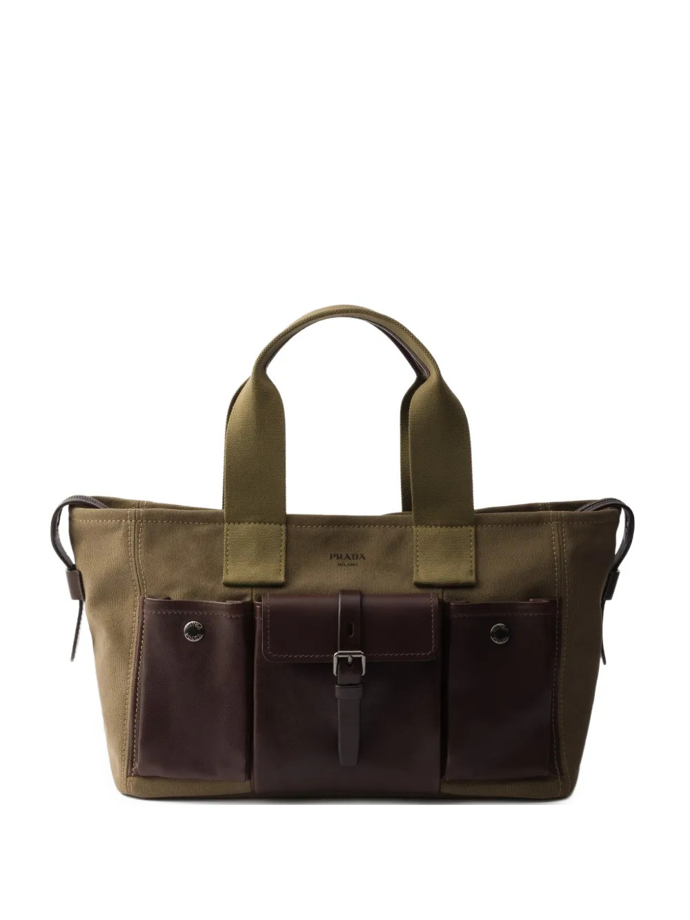 Prada Route large canvas and leather tote bag - Green | Farfetch Global