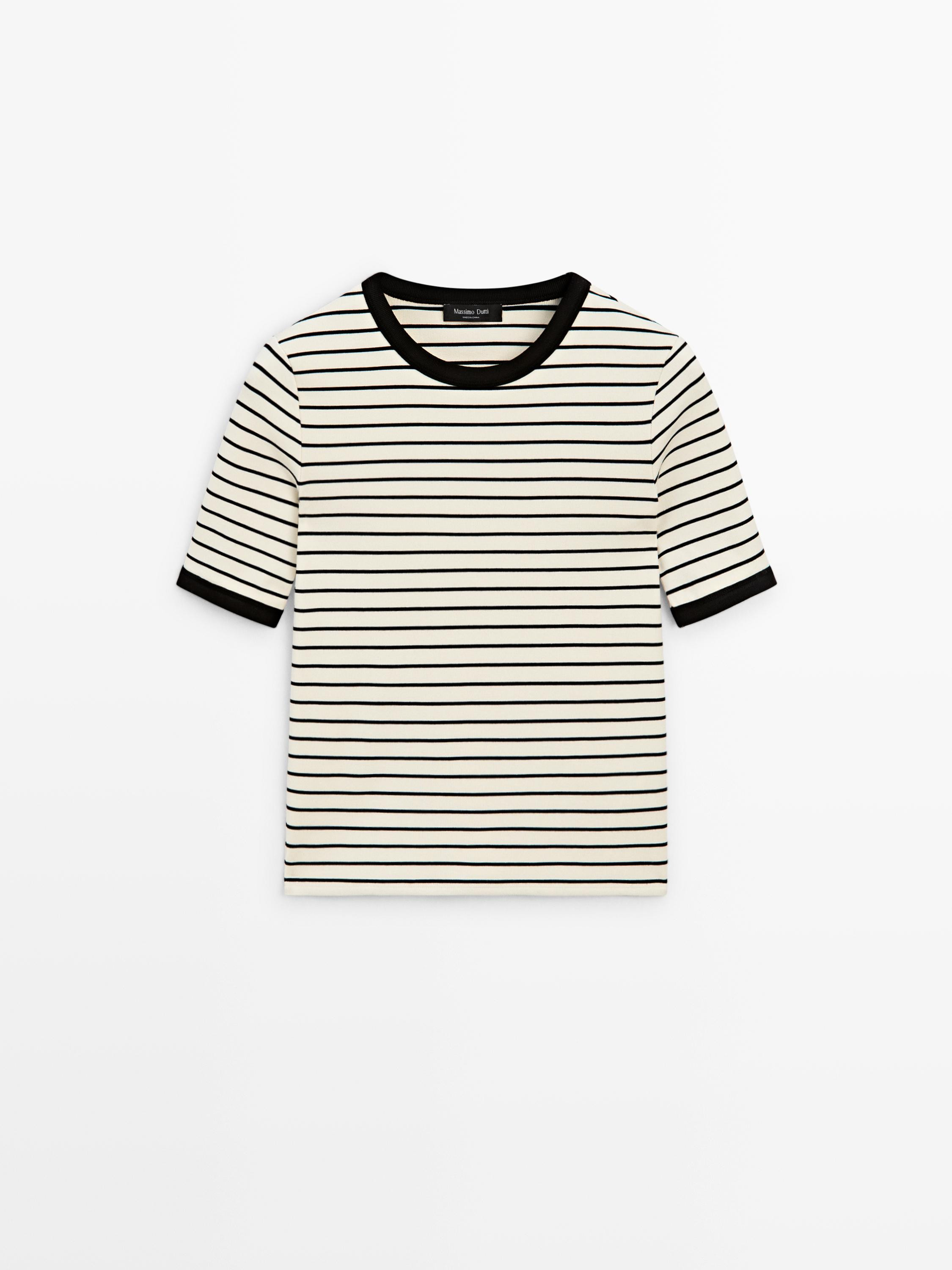 Short sleeve T-shirt with contrast stripes | Massimo Dutti US
