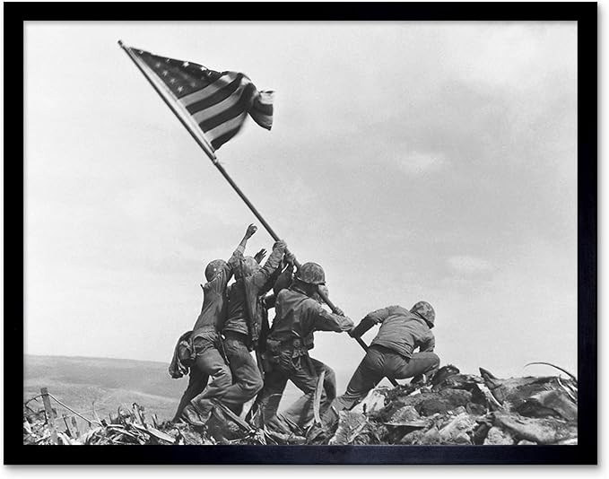 Rosenthal Raising Flag Iwo Jima Iconic WWII Photo Art Print Framed Poster Wall Decor 12x16 inch | Amazon (US)