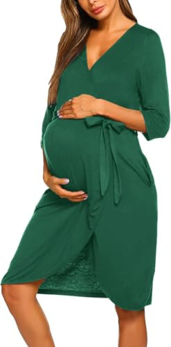 Ekouaer Maternity Robe Postpartum Nursing Hospital Robe for Labor and Delivery Breastfeeding Gown with Pockets Ivy Green S | Amazon (US)