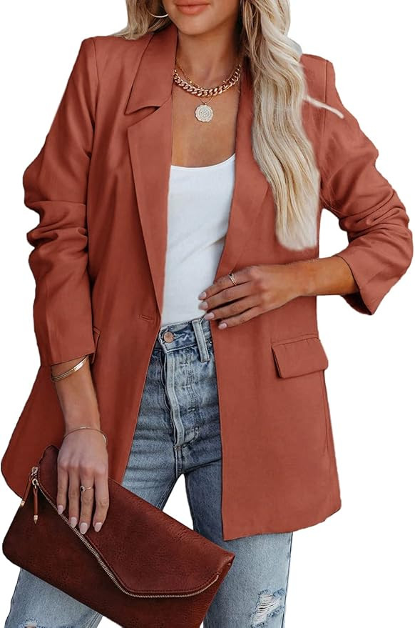 PRETTYGARDEN Women's Casual Blazers Long Sleeve Open Front Button Work Office Blazer Jacket with ... | Amazon (US)