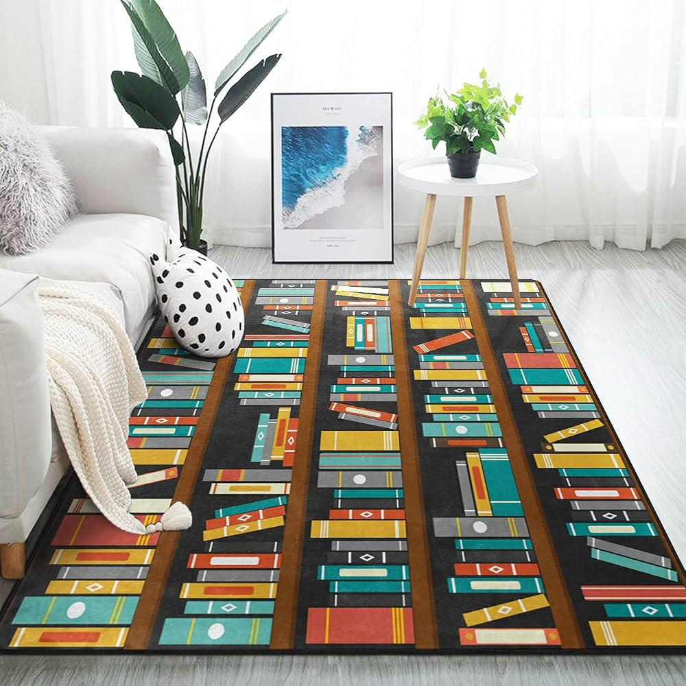 ALAZA Vintage Library Bookshelf Bookworm Area Rug Rugs for Living Room Bedroom 7' x 5' | Amazon (US)