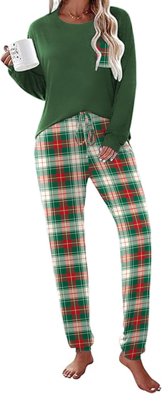 Ekouaer Womens Pajamas Set Long Sleeve PJ Sets Loungewear Soft Lounge Set Outfits Joggers with Po... | Amazon (US)