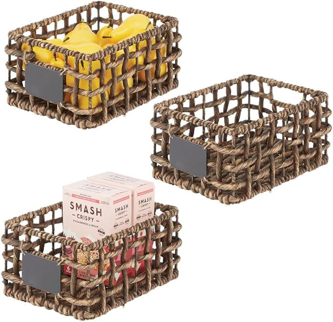mDesign Water Hyacinth Open Weave Household Basket with Built-in Chalkboard Label for Storage in ... | Amazon (US)