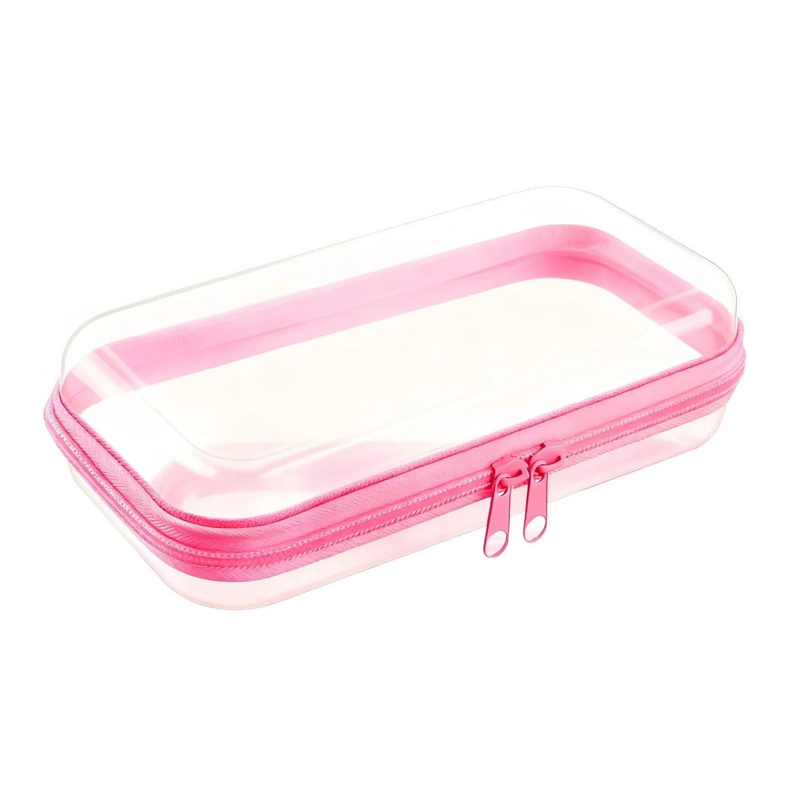 1 Pc Pink Clear Pencil Case, 9.8" Hard Shell Transparent Makeup Bag & Electronic Cord Organizer, Rigid Desktop Storage Pouch - Walmart.com | Walmart (US)