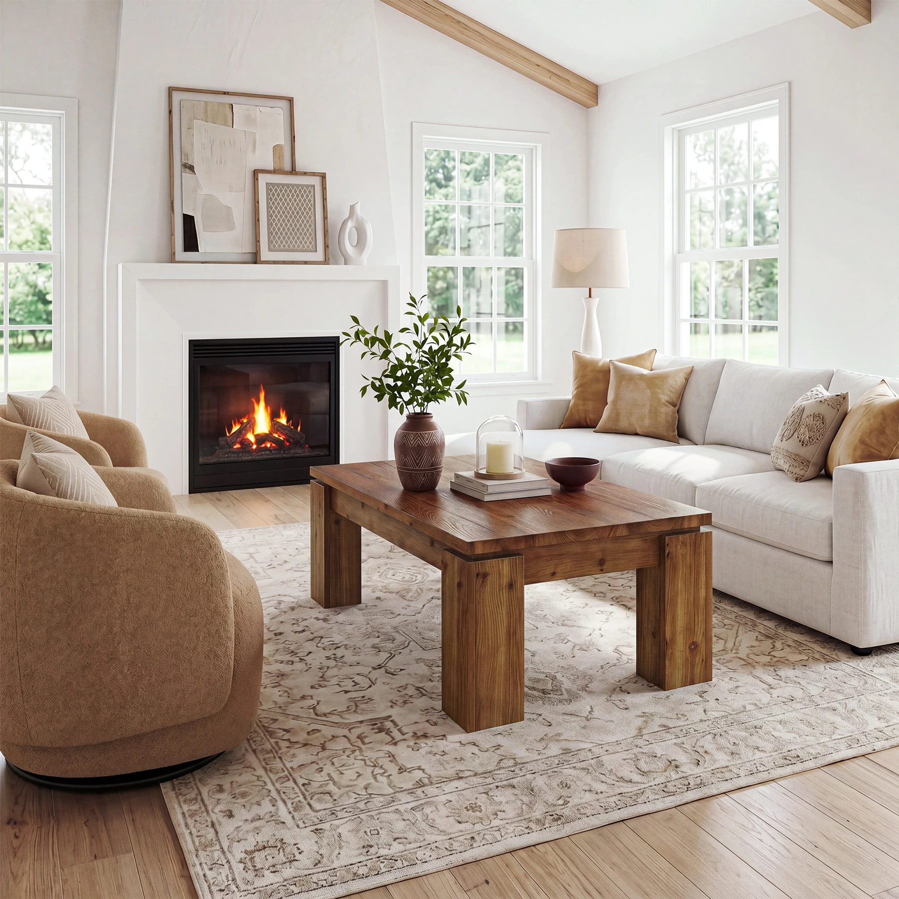Solid Wood Coffee Table 47" Rectangular Cocktail Table with Chunky Legs, Living Room Center Table by 1Easylife | Bed Bath & Beyond
