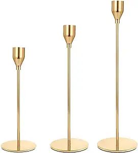 Gold Candle Holders for Taper Candles Set of 3，Metal Decorative Candlestick Holders for Table M... | Amazon (US)