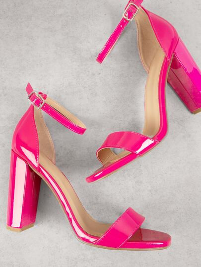 Faux Patent Leather Buckled Ankle Strap Block Heels
   SKU: sw2107270802549250      
          (7... | SHEIN