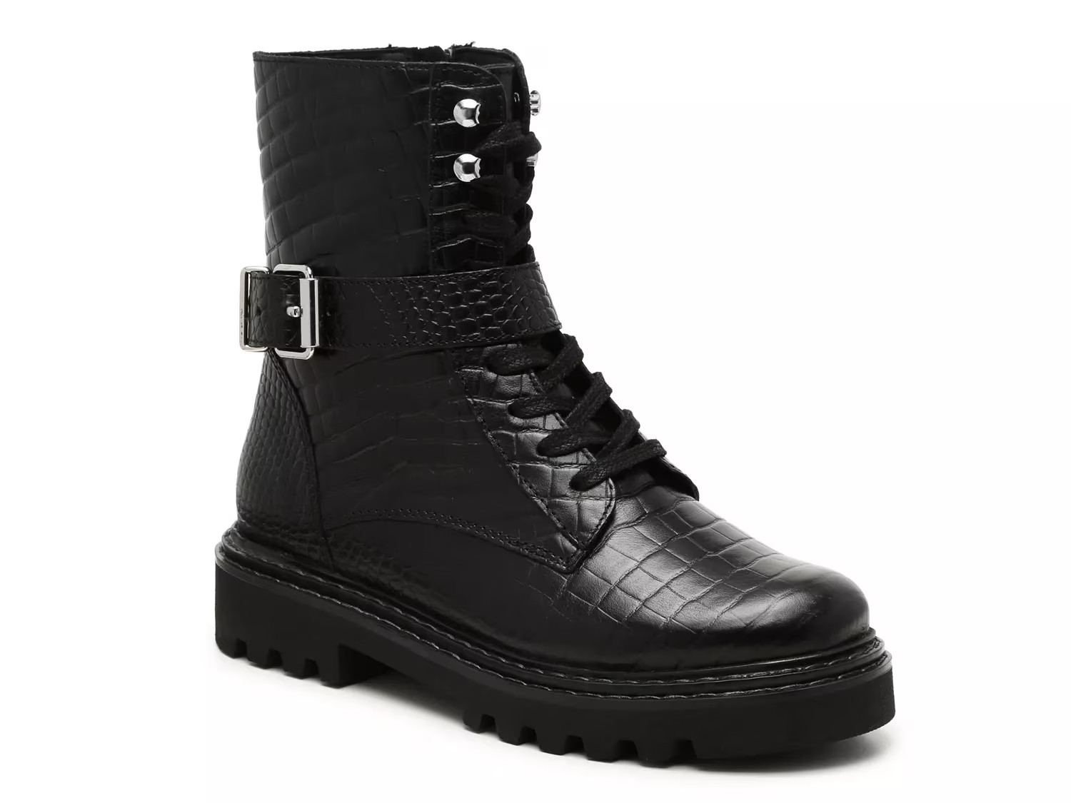 Crown Vintage Lug Combat Boot - Women's - Black Croc Print - Bootie Combat | DSW