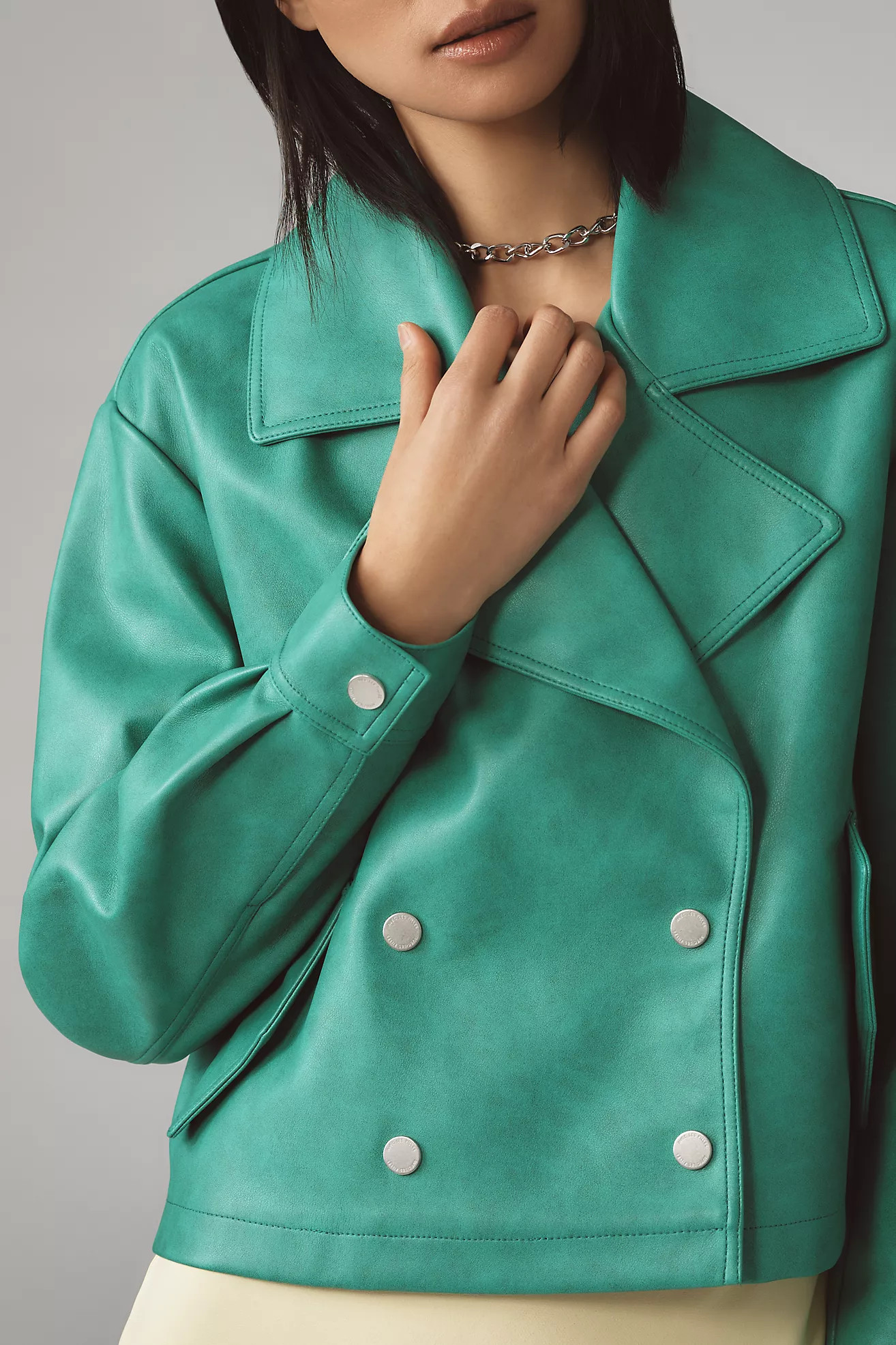 Avec Les Filles Faux-Leather Cropped Peacoat | Anthropologie (US)