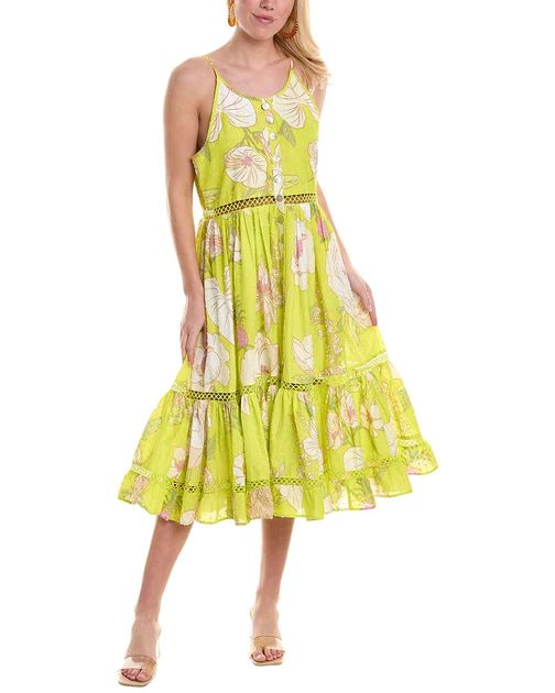 FARM Rio Yellow Neon Garden Swiss Dot Midi Dress | Shop Premium Outlets