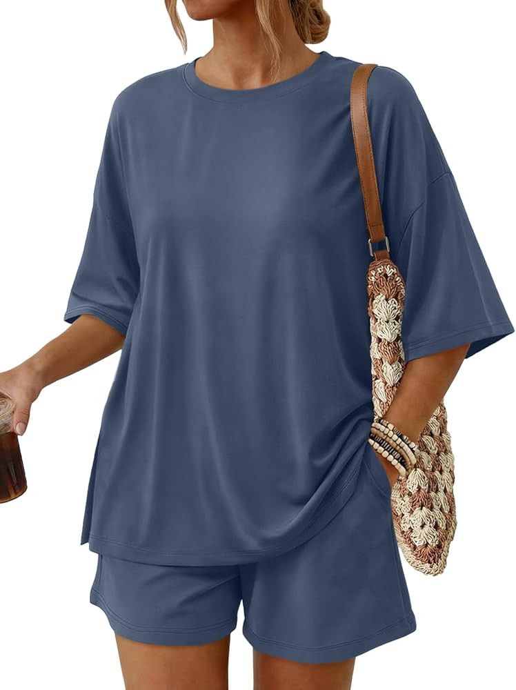 Trendy Queen 2 Piece Summer Set Oversized Top & Loose Fit Shorts with Pockets | Amazon (US)
