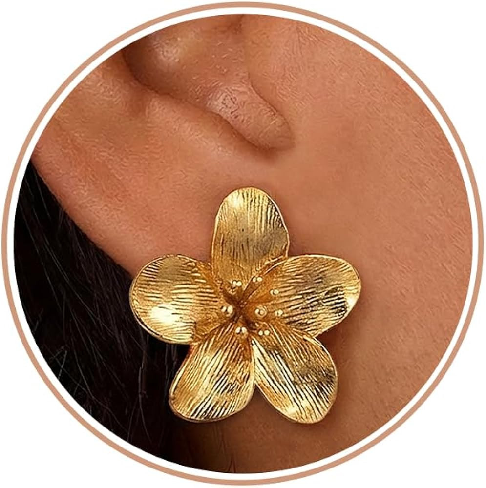 TOBENY Gold Statement Earrings For Women Trendy Chunky 14K Gold Plated Starfish Seashell Flower S... | Amazon (US)