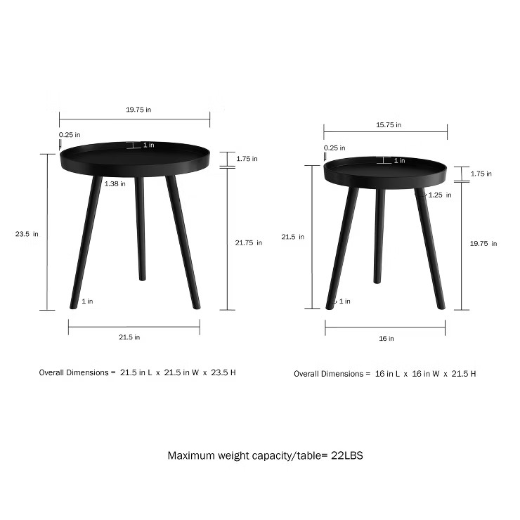 Hastings Home Nesting End Tables - Circular Mid-Century Modern Accent Table with Tray Top - Set o... | Target