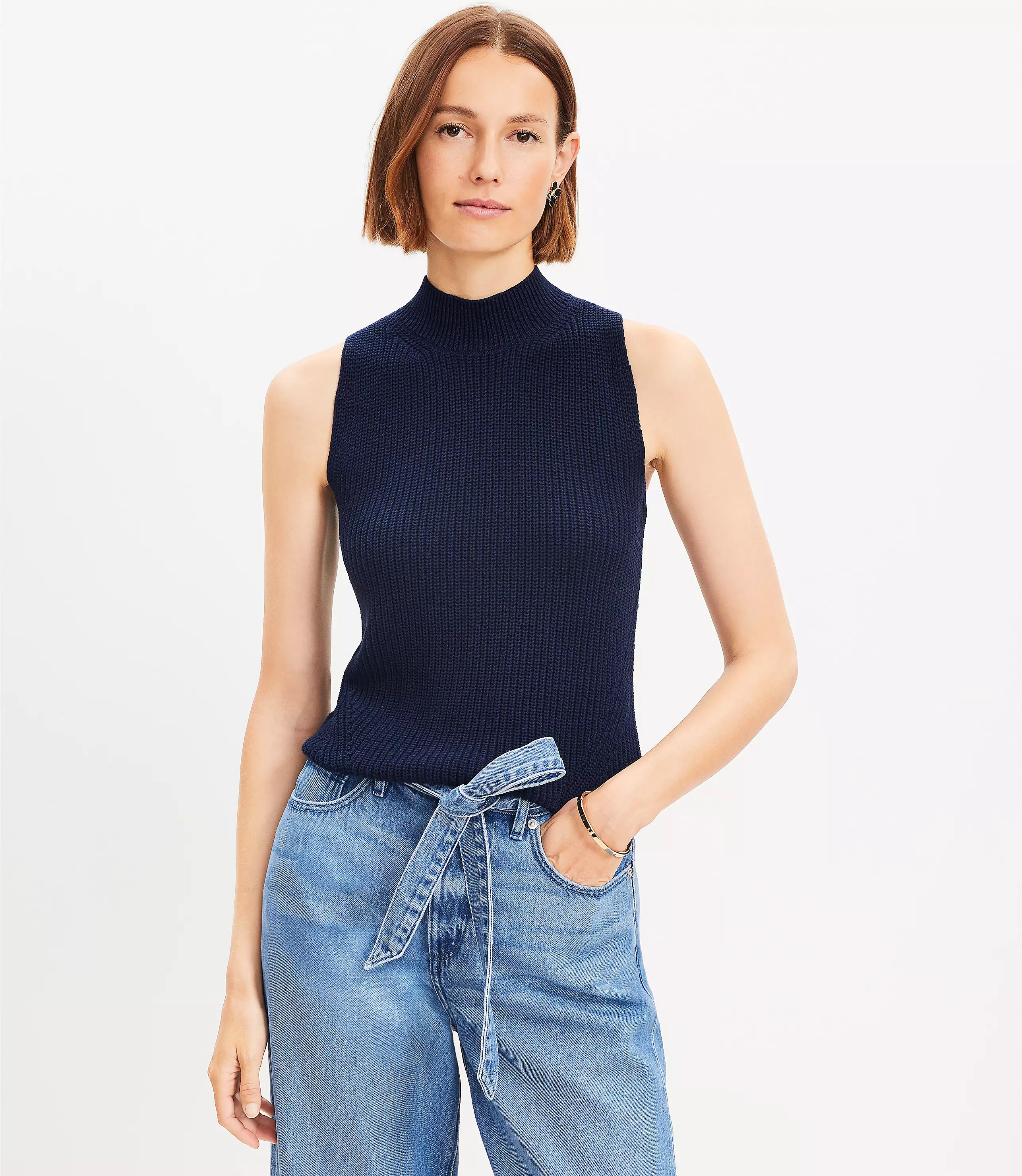 Ribbed Mock Neck Sleeveless Sweater | LOFT