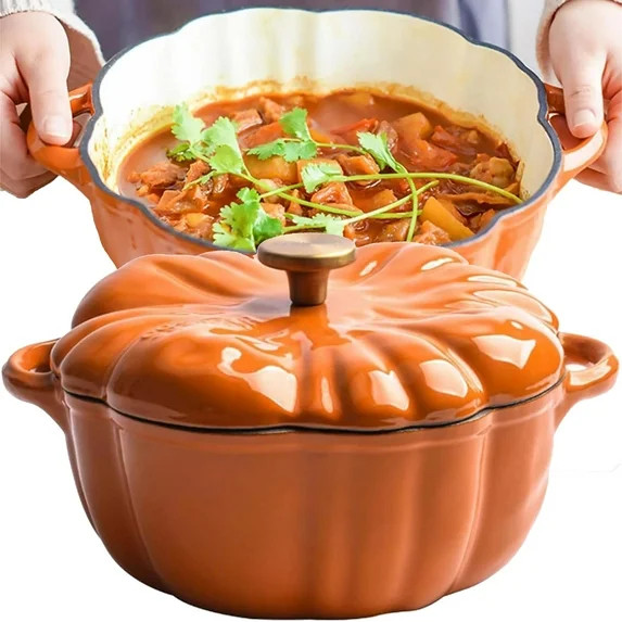 Pumpkin Shaped Dutch Oven Pot - Enameled Cast Iron for Stovetop, Oven, Grill - Halloween Themed S... | Walmart (US)