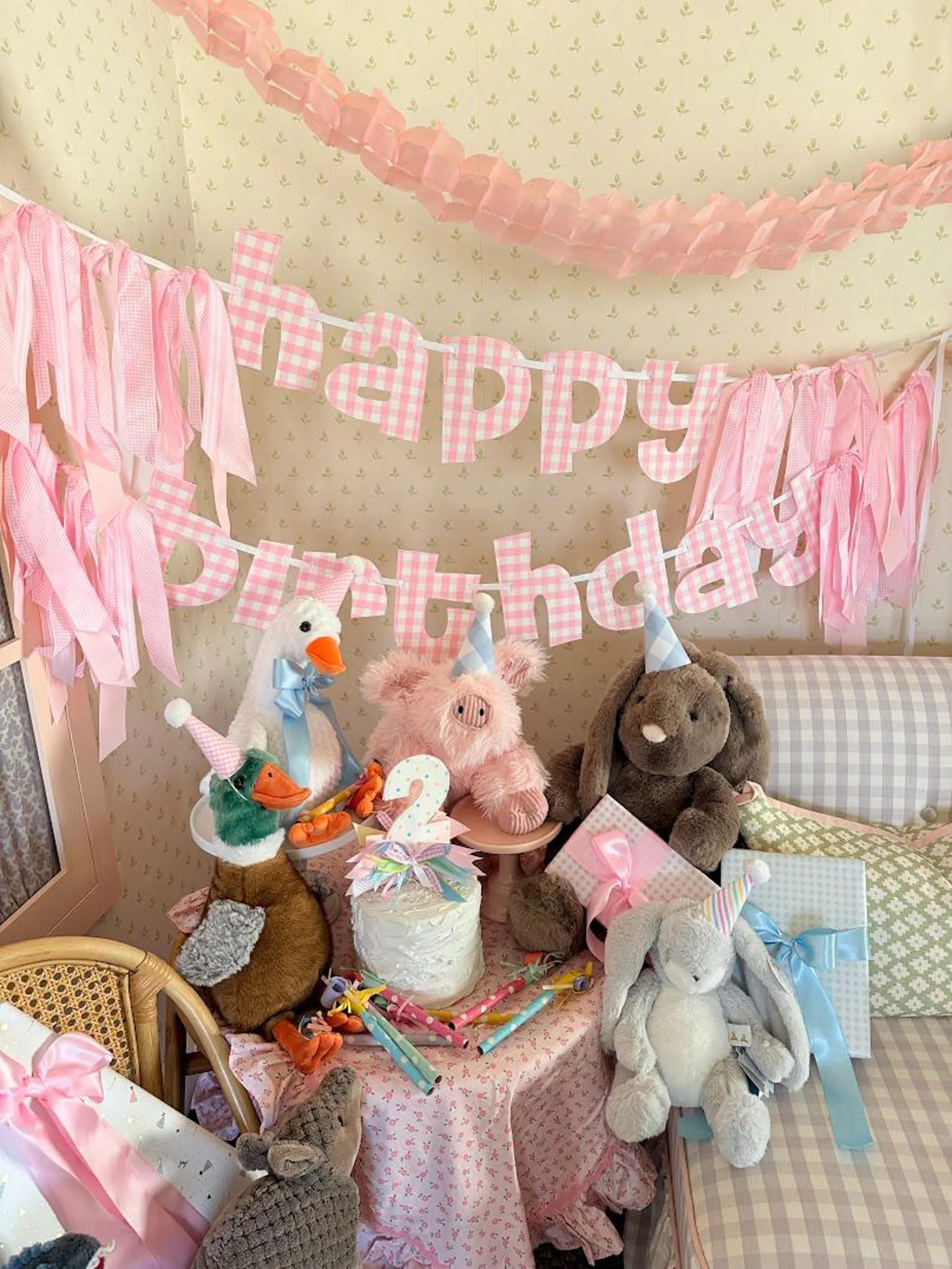 Pink Gingham Happy Birthday Banner | Etsy (Global)