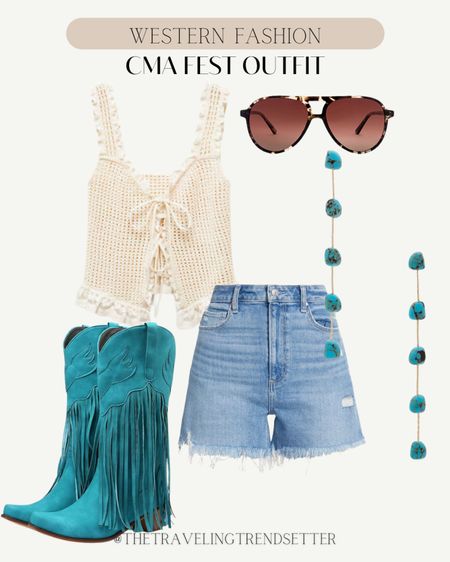 CMA fest outfits - tank denim shorts - turquoise fringe booties - boots - cowgirl boots - country outfit western fashion 

#LTKStyleTip #LTKFindsUnder50 #LTKFindsUnder100