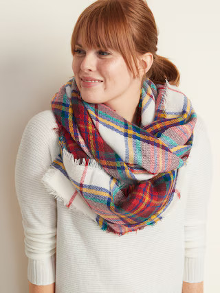 Fringed Oversized Flannel Scarf for Women | Old Navy (US)