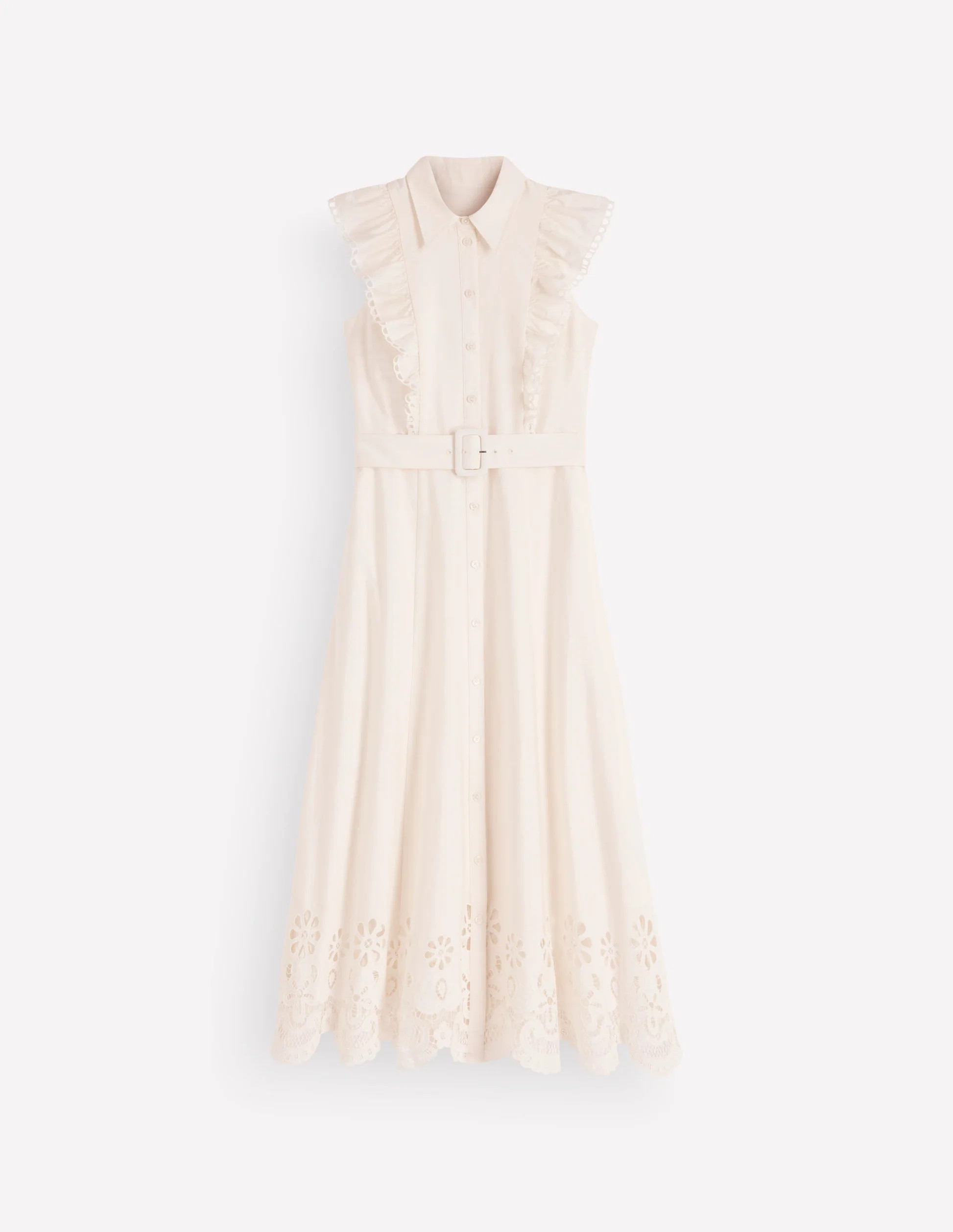 Ruffle Bodice Shirt Dress-White Broderie Trim | Boden (US)
