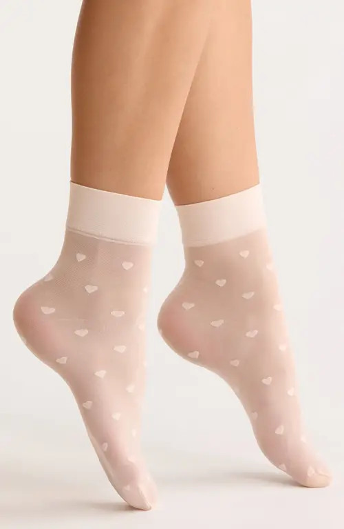 Nordstrom Heart Sheer Ankle Socks in Pink Bubbles at Nordstrom, Size 9 | Nordstrom