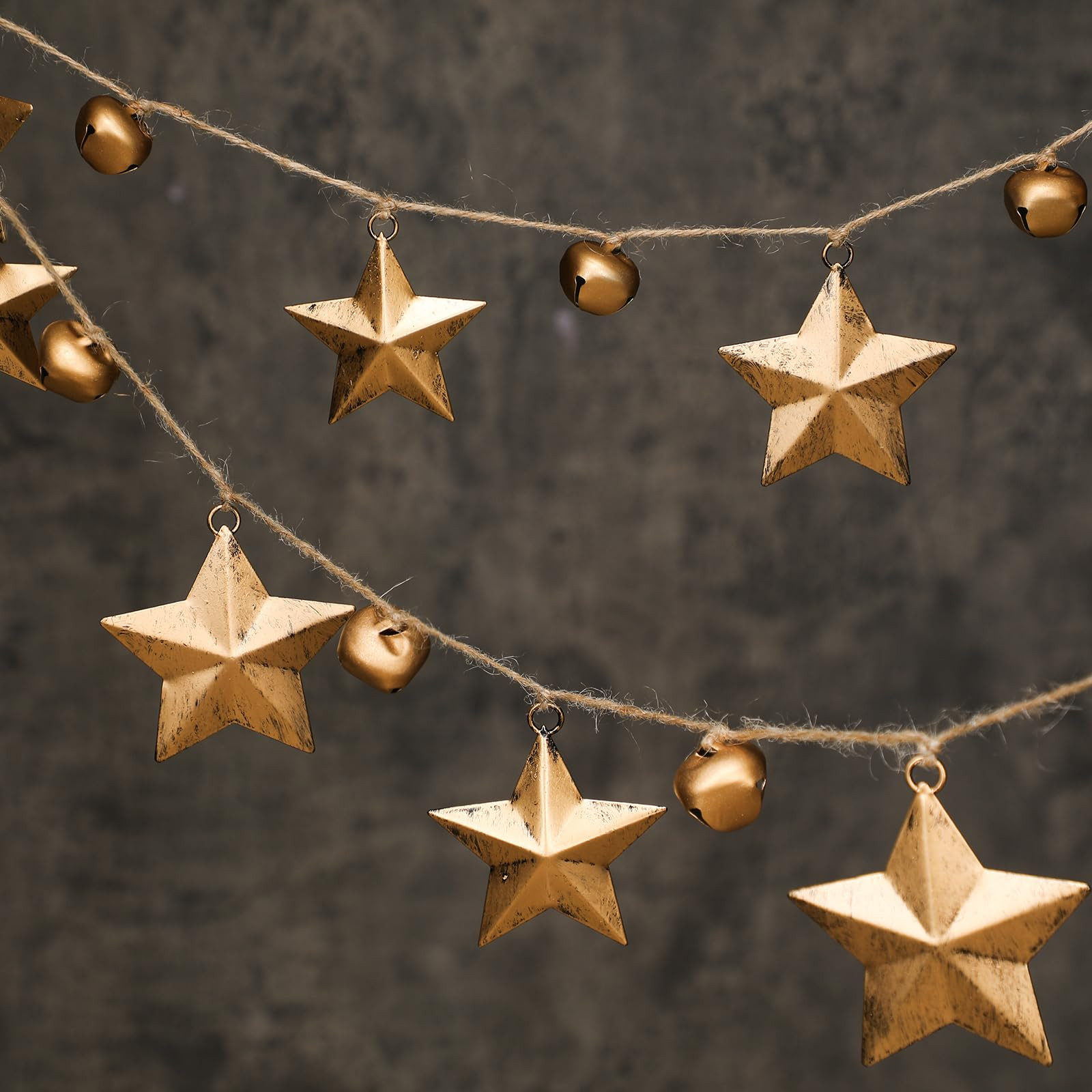 Moxweyeni Rustic Iron Metal Stars Garland 5 ft Antique Star Decor Retro Brass Finish Christmas Ho... | Amazon (US)